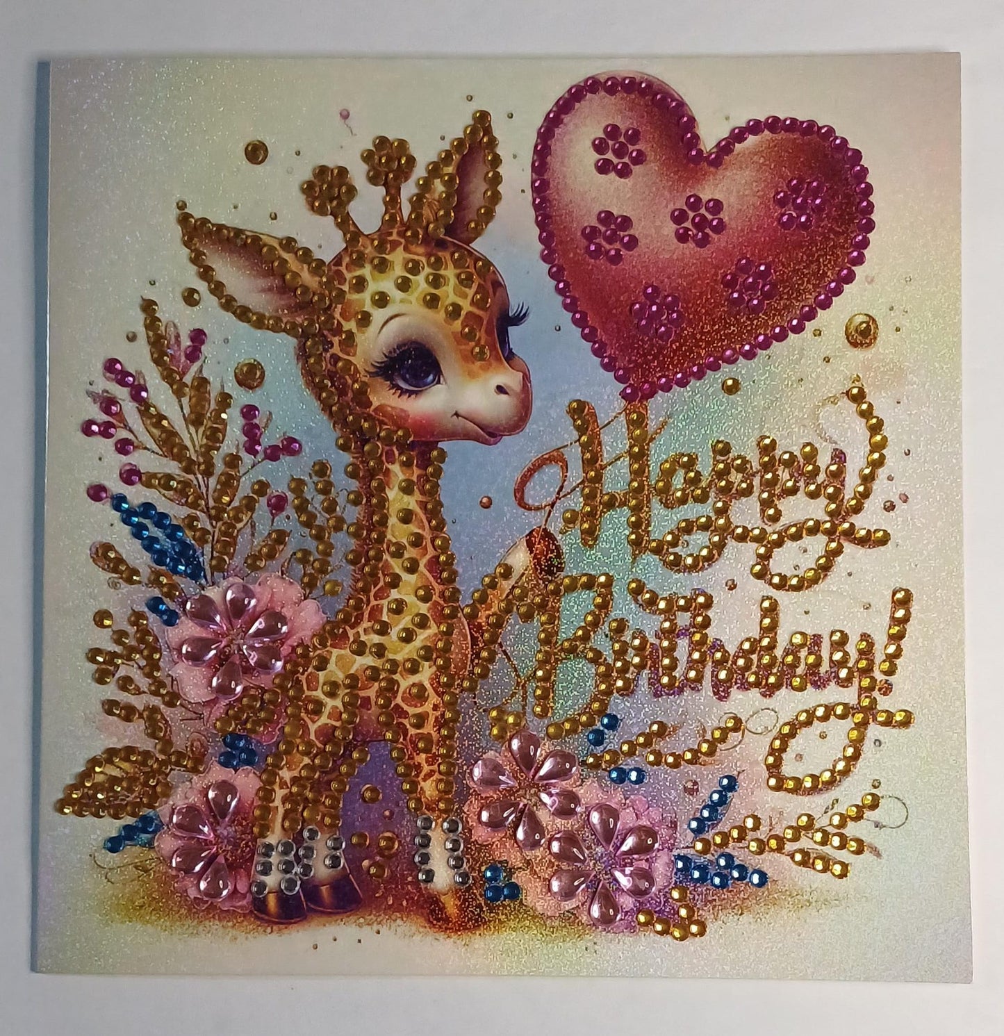 Giraffe felicitatiekaart, diamond painting, 15 x 15 cm