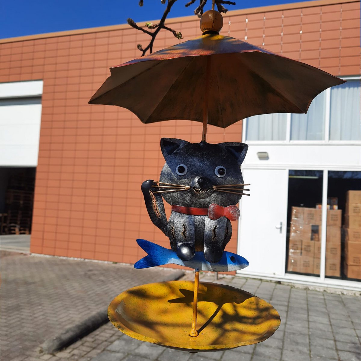 Metalen kat vogelvoeder hangend tuinornament
