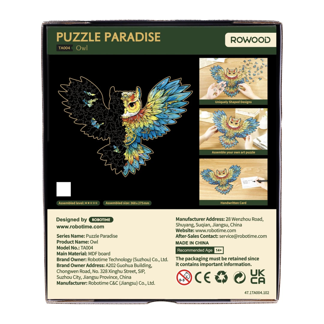 Rowood Paradise Owl, houten legpuzzel uil, 200 stukjes