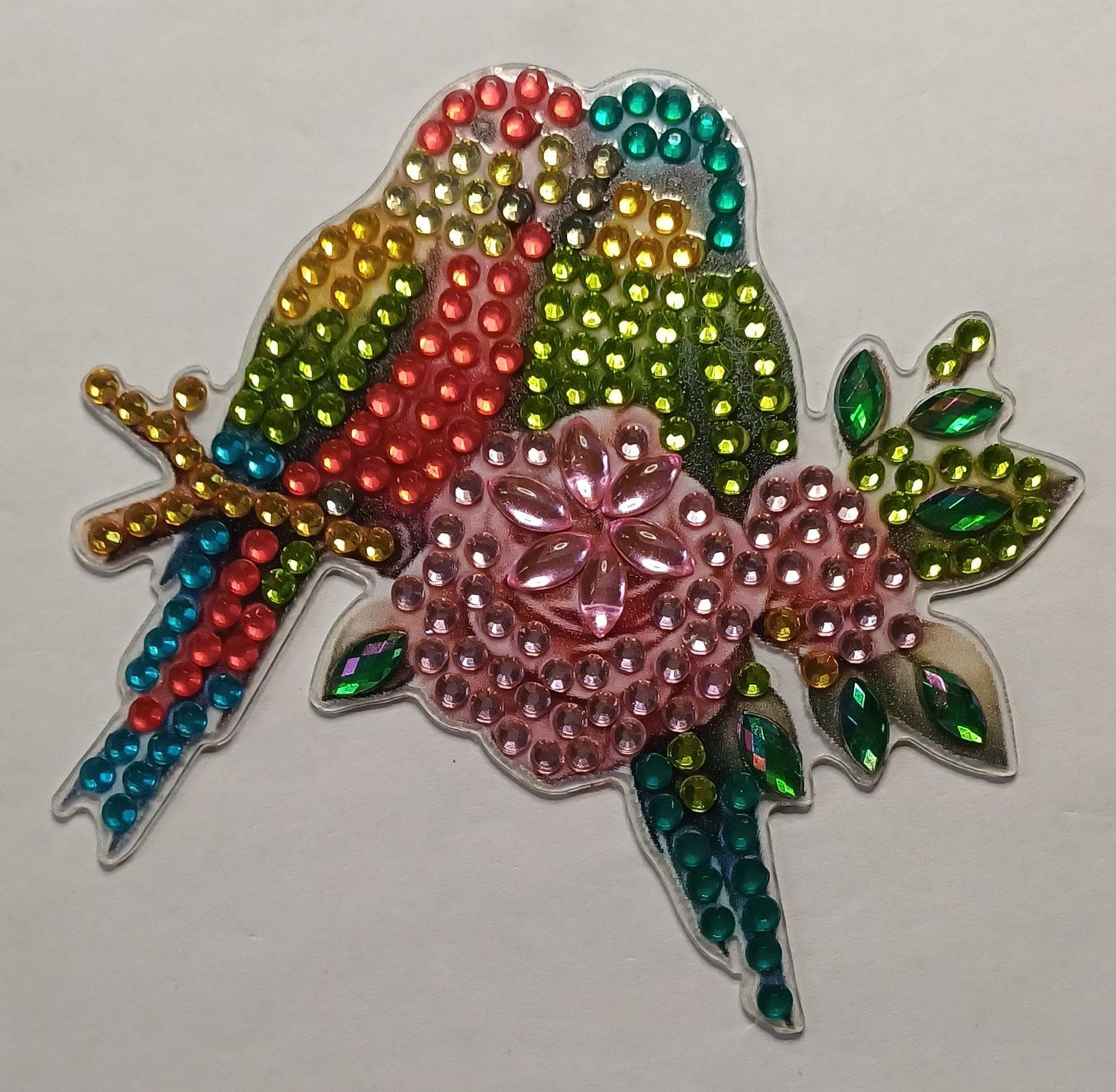 Vogels koelkast-/decoratiemagneet met strass steentjes, 8 × 8 cm