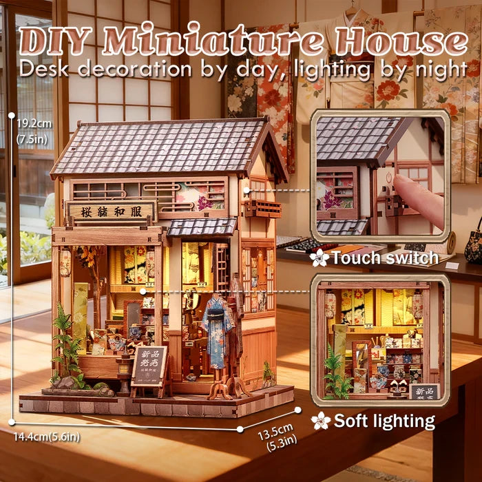 Sakura O Kimono Shop miniatuurhuisje, 14 × 13 × 19 cm