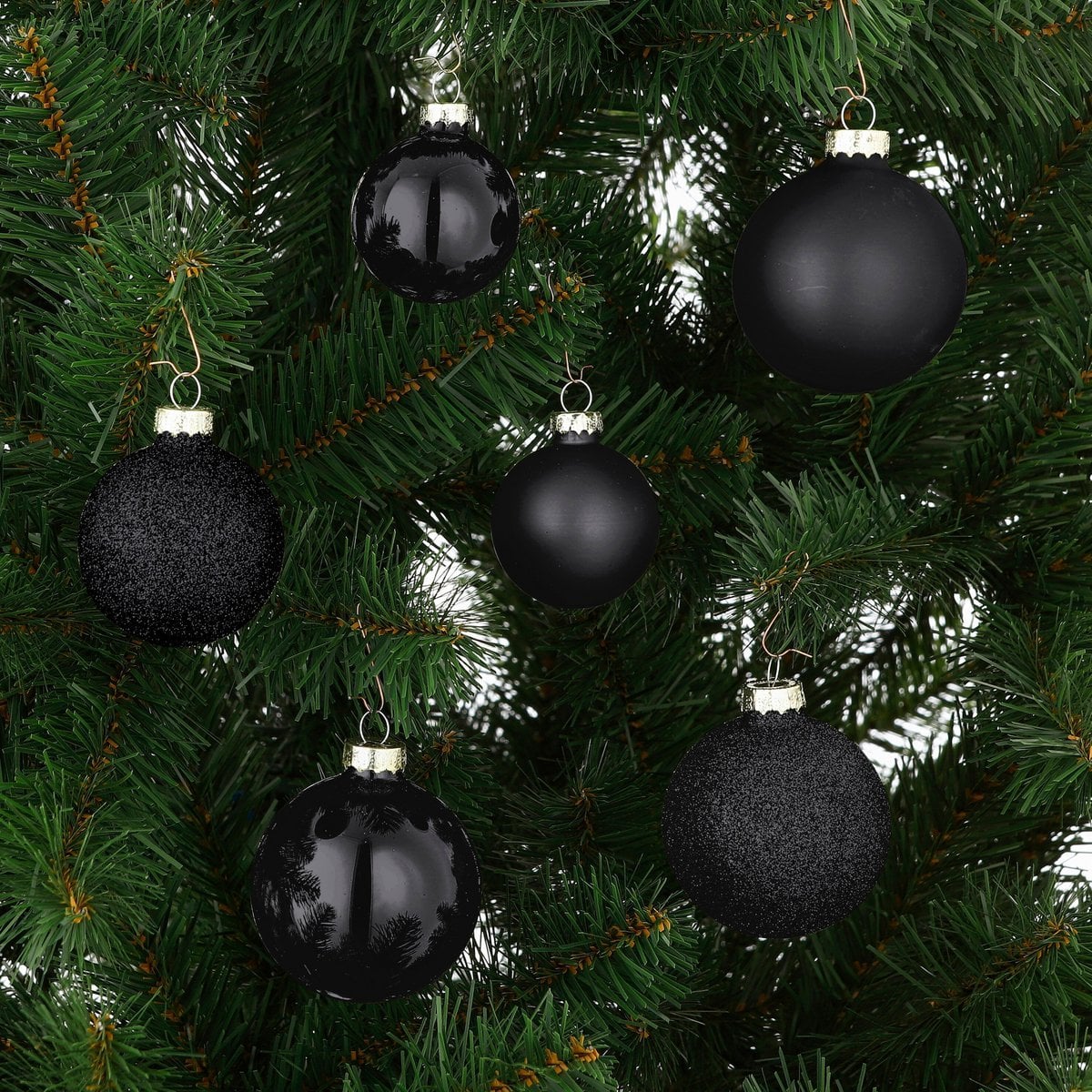 Zwarte glazen kerstballen set, 26 stuks Ø 5, 6 en 7 cm