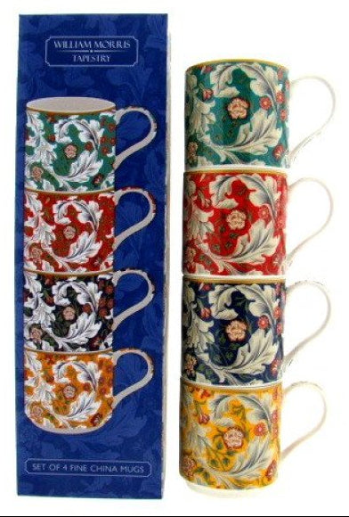 Bloemen tapestry stapelmokken set, 4 stuks 300 ml