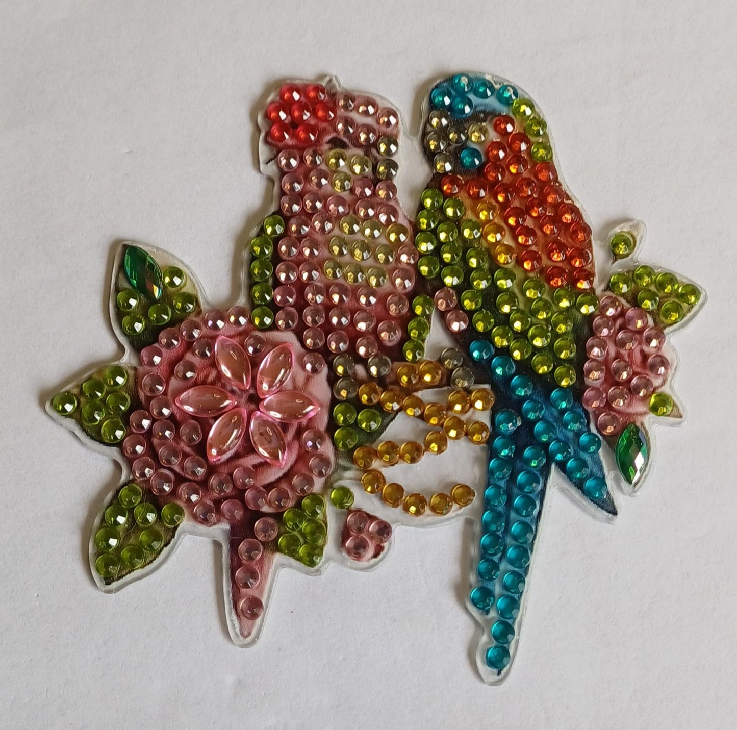 Papegaai koelkastmagneet met strass steentjes, 8 × 8 cm