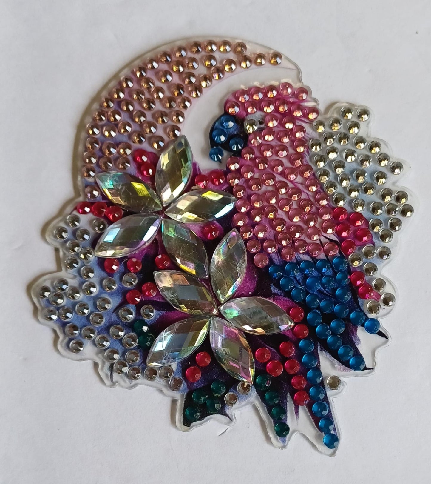 Papegaai koelkastmagneet met strass steentjes, 7 × 8 cm
