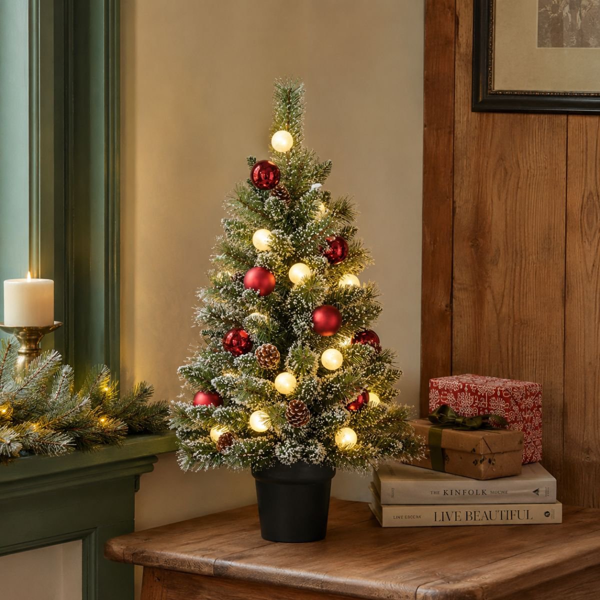 Kaprun kunstkerstboom met verlichting en versiering, 90 cm