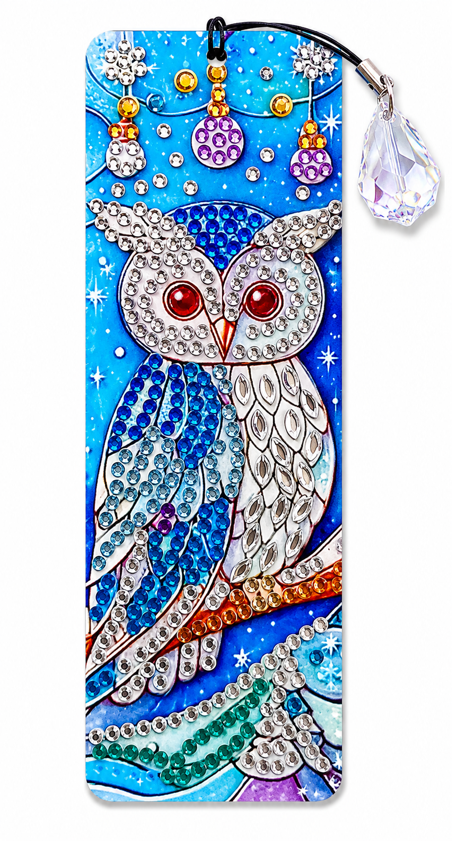 Boekenlegger met strass steentjes, blauwe uil en kristalhanger, 5 x 15 cm