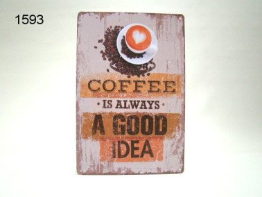 Coffee metalen wandplaat, 20 x 30 cm