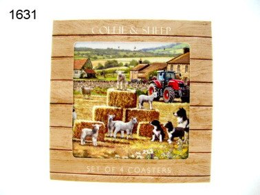 Schaap en collie onderzetters, 4 stuks