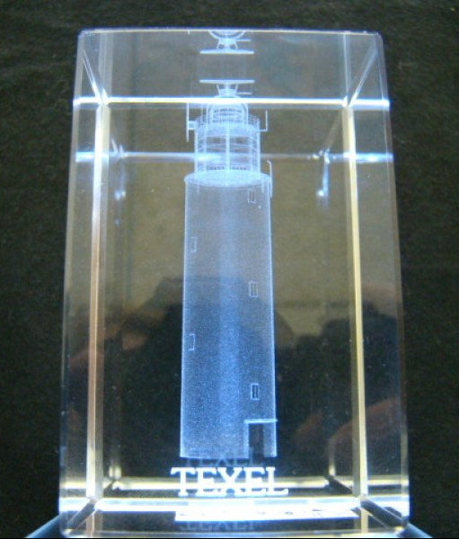 Texel vuurtoren glasgravure 3D, 8 cm
