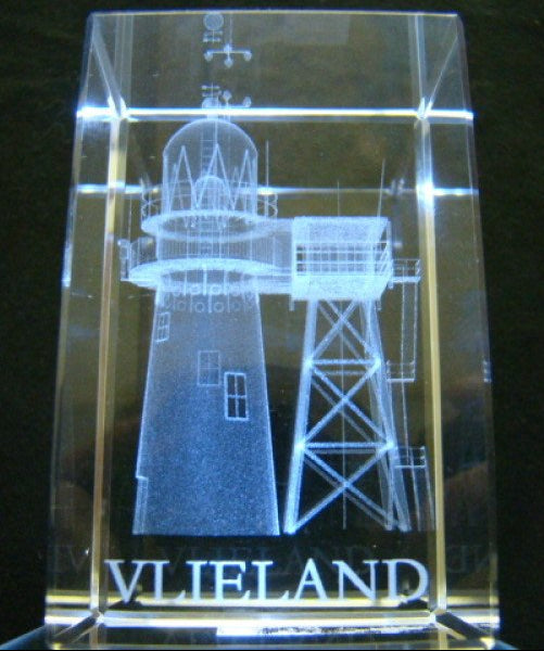 Vlieland vuurtoren glasgravure 3D, 5 x 8 cm