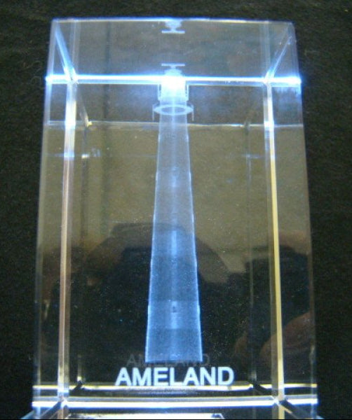 Ameland vuurtoren glasgravure 3D, 5 x 8 cm