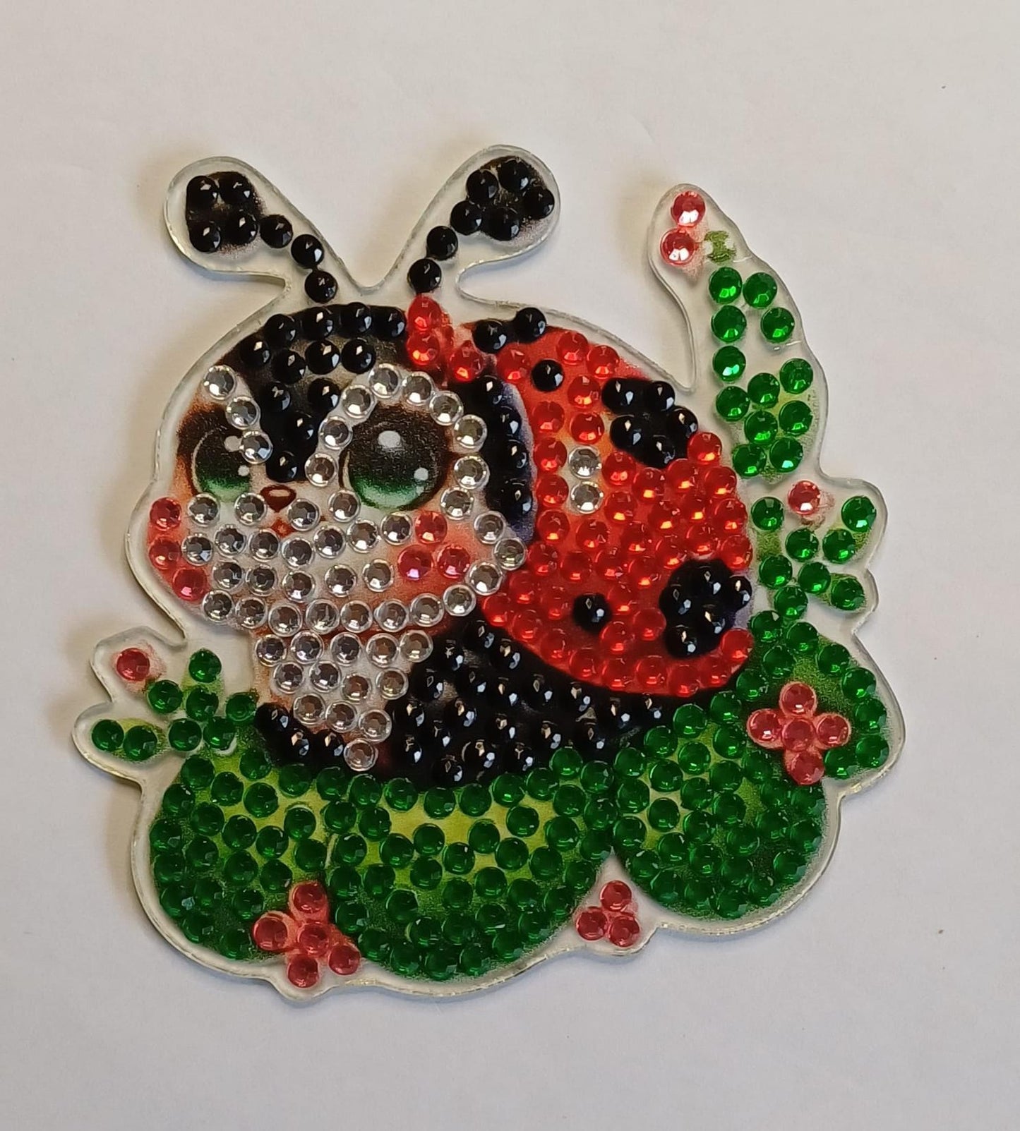 Lieveheersbeestje koelkastmagneet met strass steentjes, 7 × 7 cm