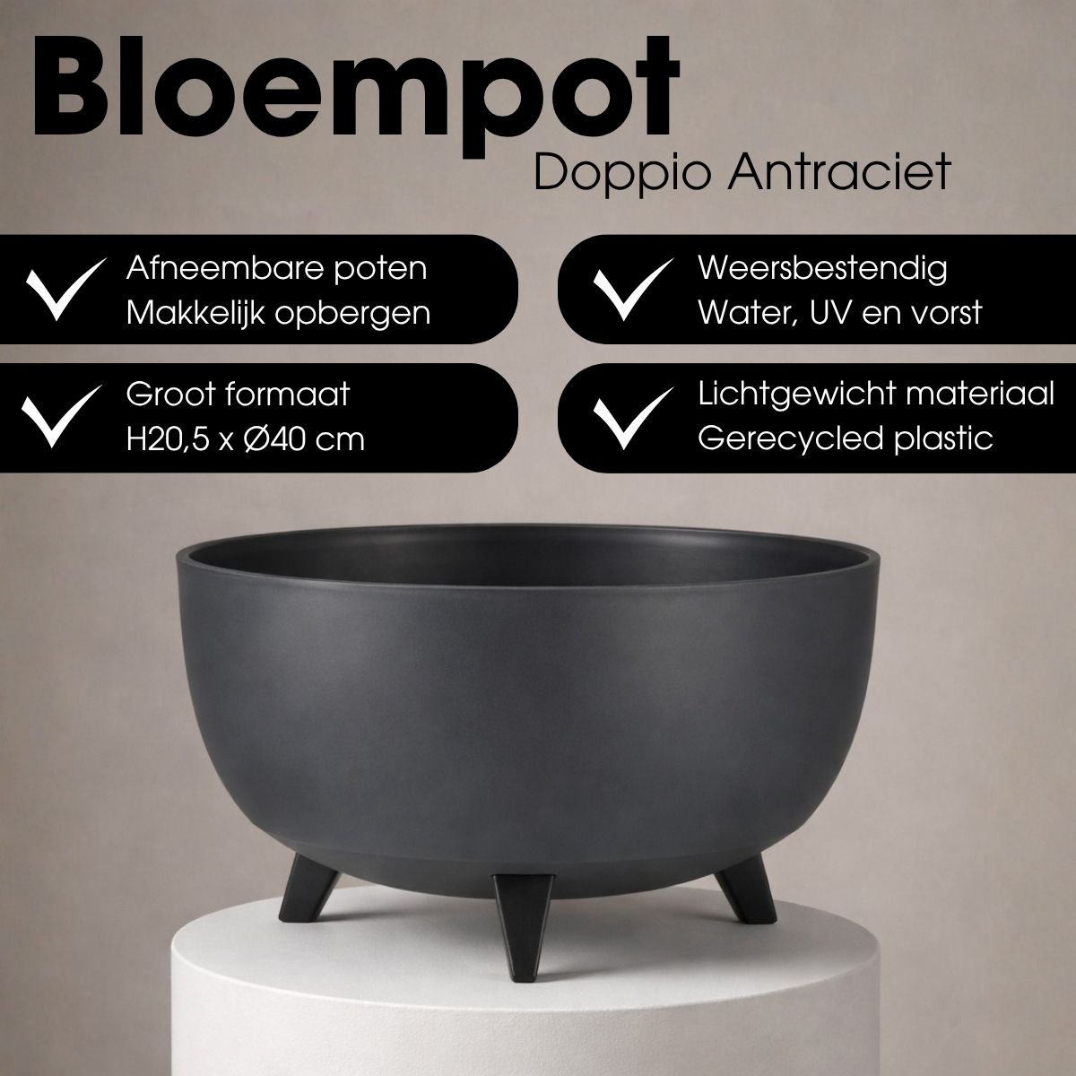 Doppio bloempot antraciet Ø40 cm op poten