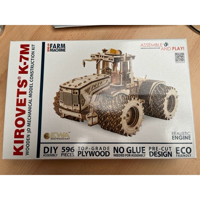 DIY houten mechanische puzzel tractor K-7M, 35,6 x 22,8 x 20 cm
