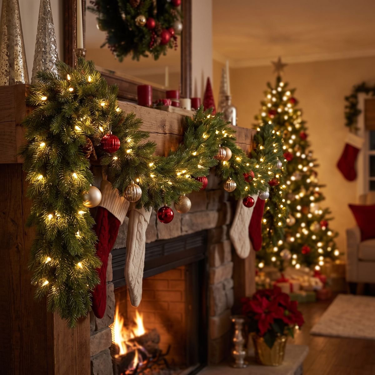 Guirlande Forest Frosted met LED-verlichting, 180 cm