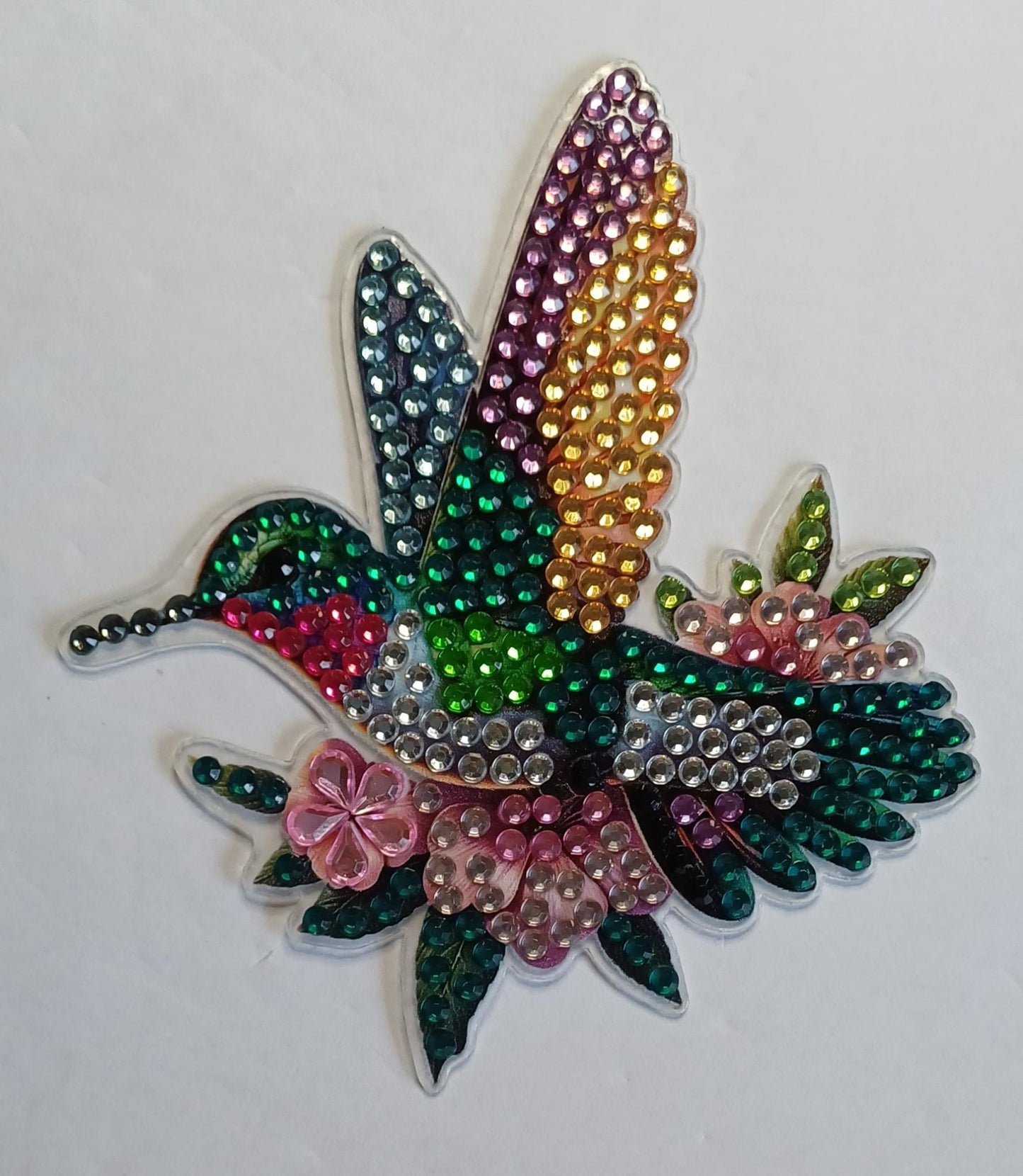 Kolibrie koelkastmagneet met strass steentjes, 8 × 8 cm