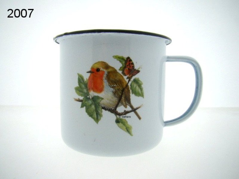 Roodborst emaille mok