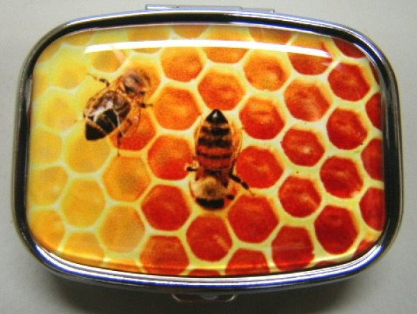 Bijen honingraat pillendoosje, 6 x 4,5 x 2 cm