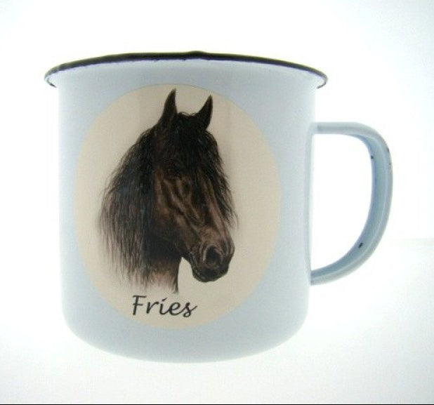 Fries paard emaille mok, 350 ml