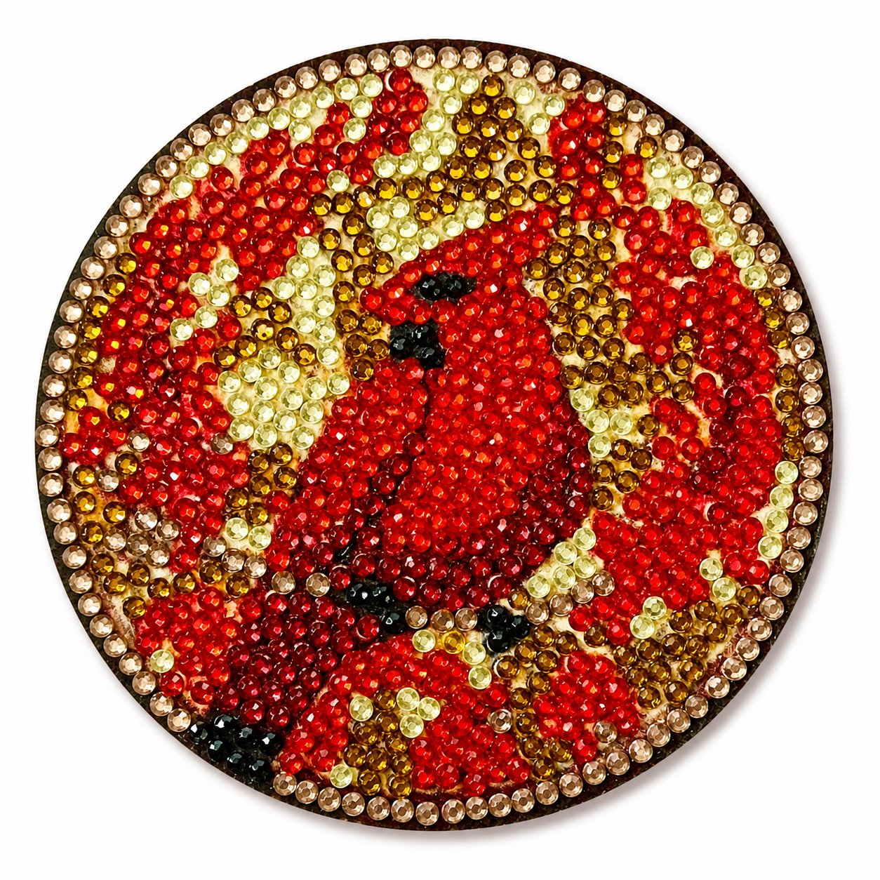 Kardinaal onderzetter, diamond painting voltooid, 9,5 cm