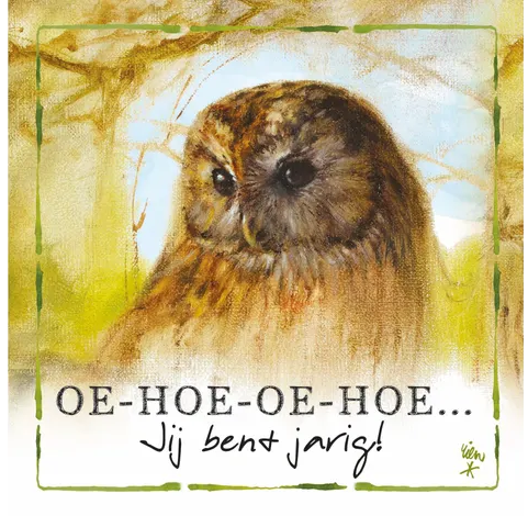 Rien Poortvliet Wenskaart – Oe hoe oe hoe jij bent jarig – 13,5 x 13,5 cm