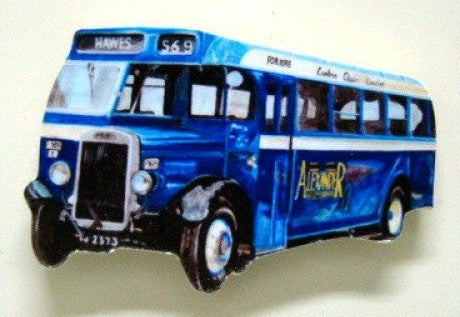 Bus magneet hout blauw, ca. 6 cm
