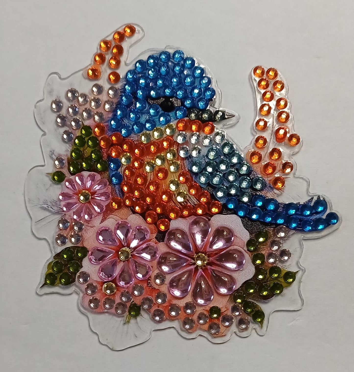 Kleurrijke vogel koelkastmagneet met strass steentjes, 7,5 × 8 cm