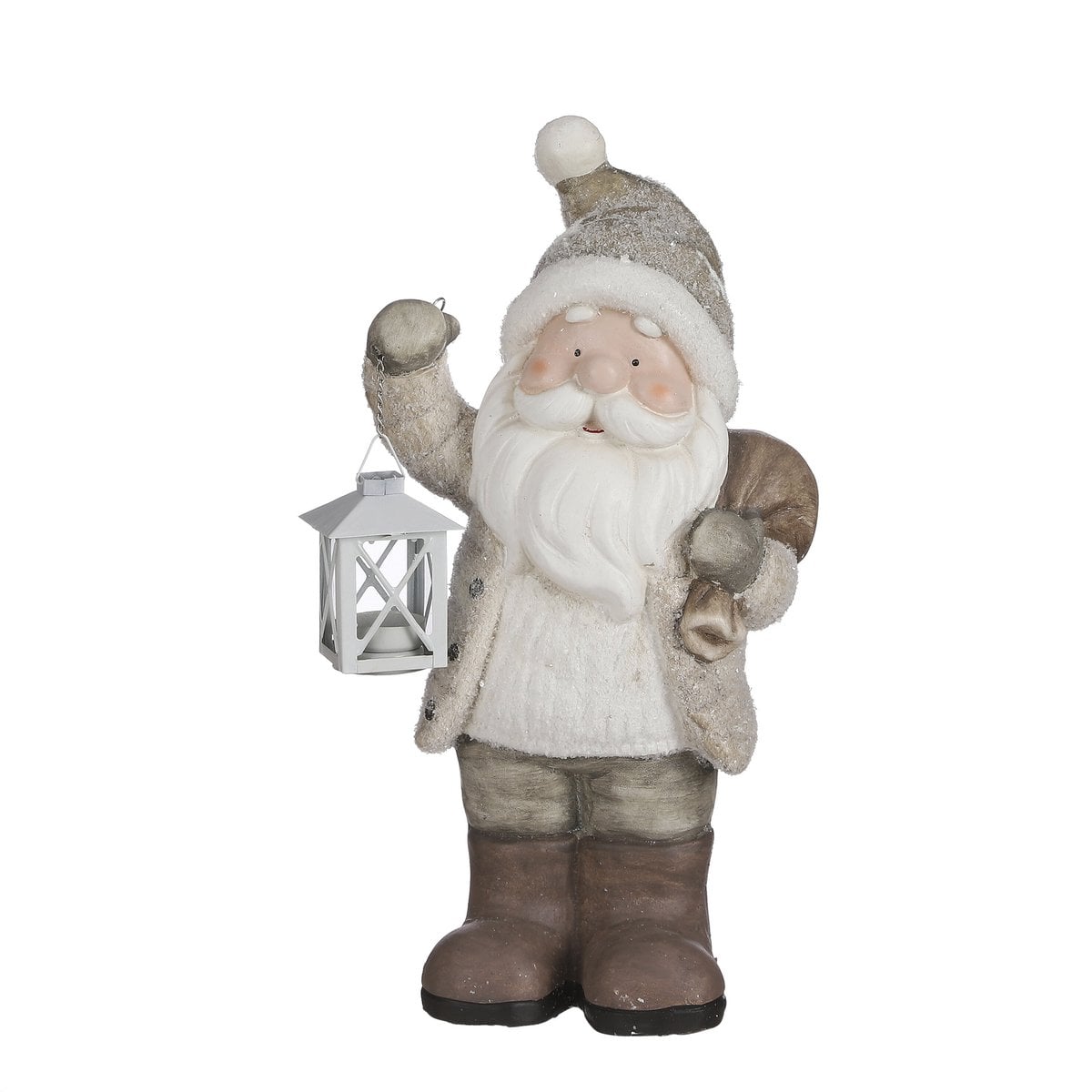 Kerstman beeld met lantaarn, grijs, 45 cm
