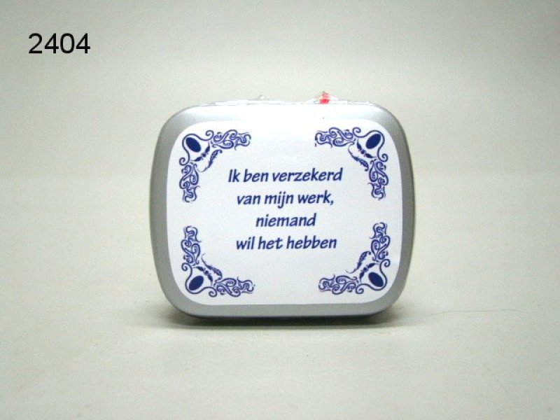 Ik ben verzekerd, blikje met pepermunt