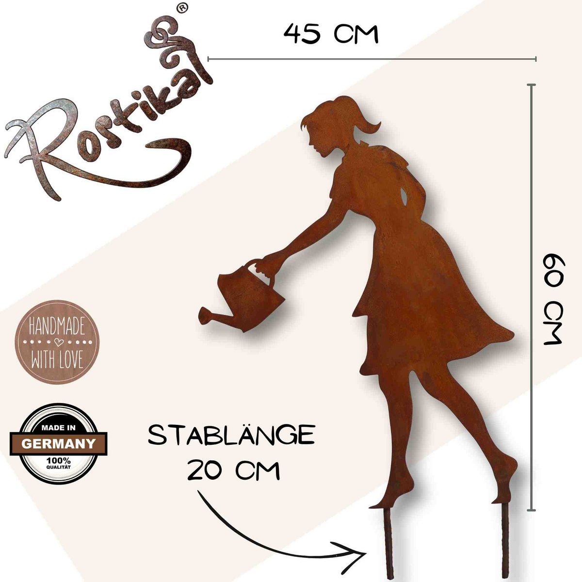 Tuinfiguur Gisela met gieter metalen roestdecoratie, 40 of 60 cm