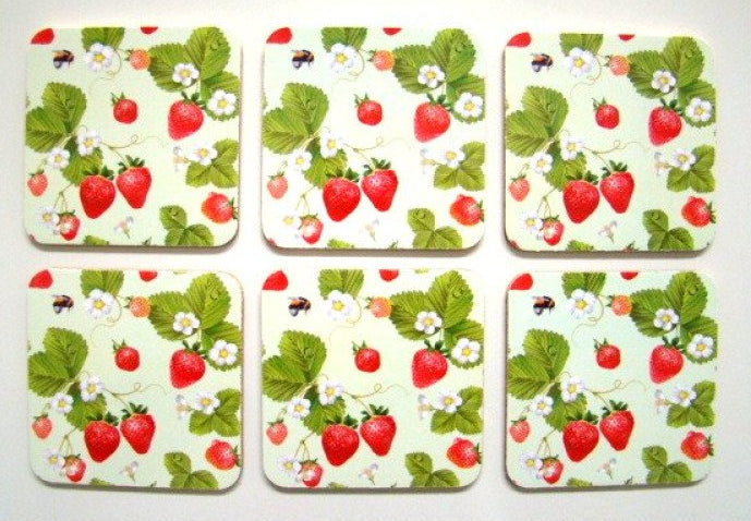 Aardbei onderzetters set, 6 stuks