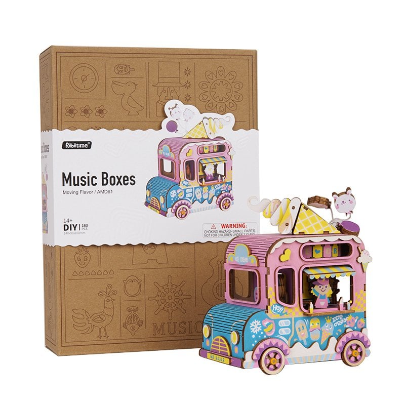 Houten muziekdoos bouwpakket moving flavor 163 stukjes, 14 × 9 × 16 cm