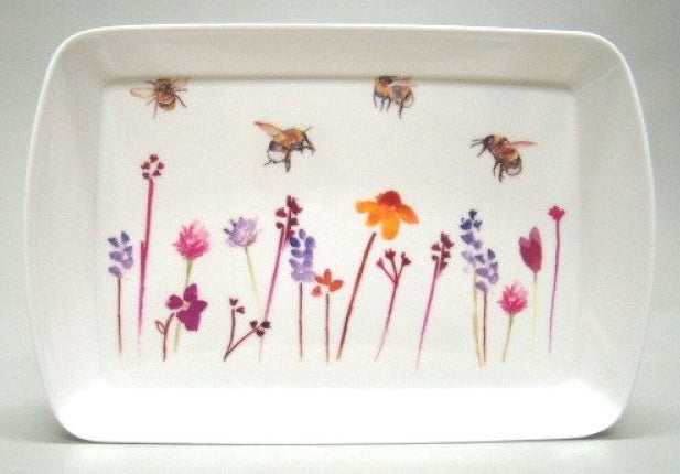 Bijen en bloemen dienblad klein, 24 x 15 cm