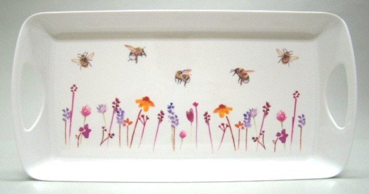 Bijen en bloemen dienblad, 40 x 20 cm