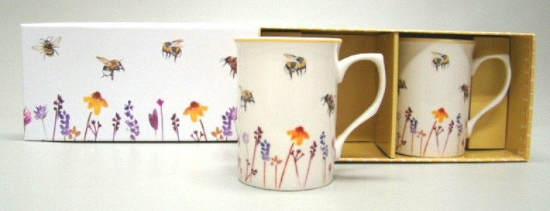 Bijen en bloemen mokkenset, 2 stuks 300 ml