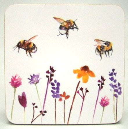 Bijen en bloemen onderzetters, set van 4 stuks, 10 x 10 cm