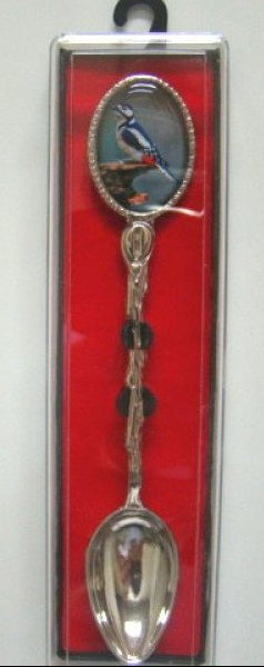 Bonte specht verzilverde theelepel, 13 cm