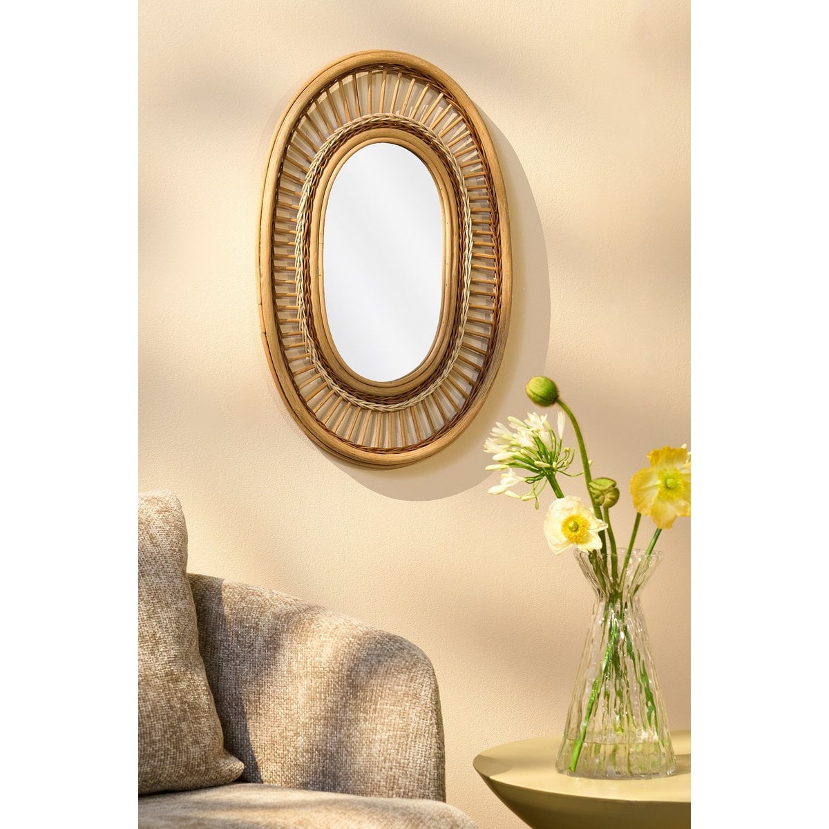 Wandspiegel, rotan, 59 × 40 cm