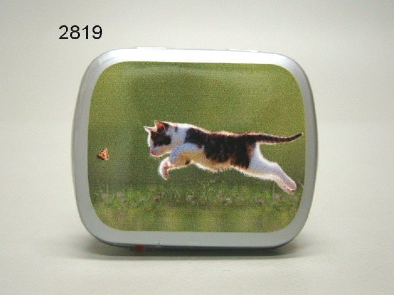 Poes/vlinder, blikje met pepermunt