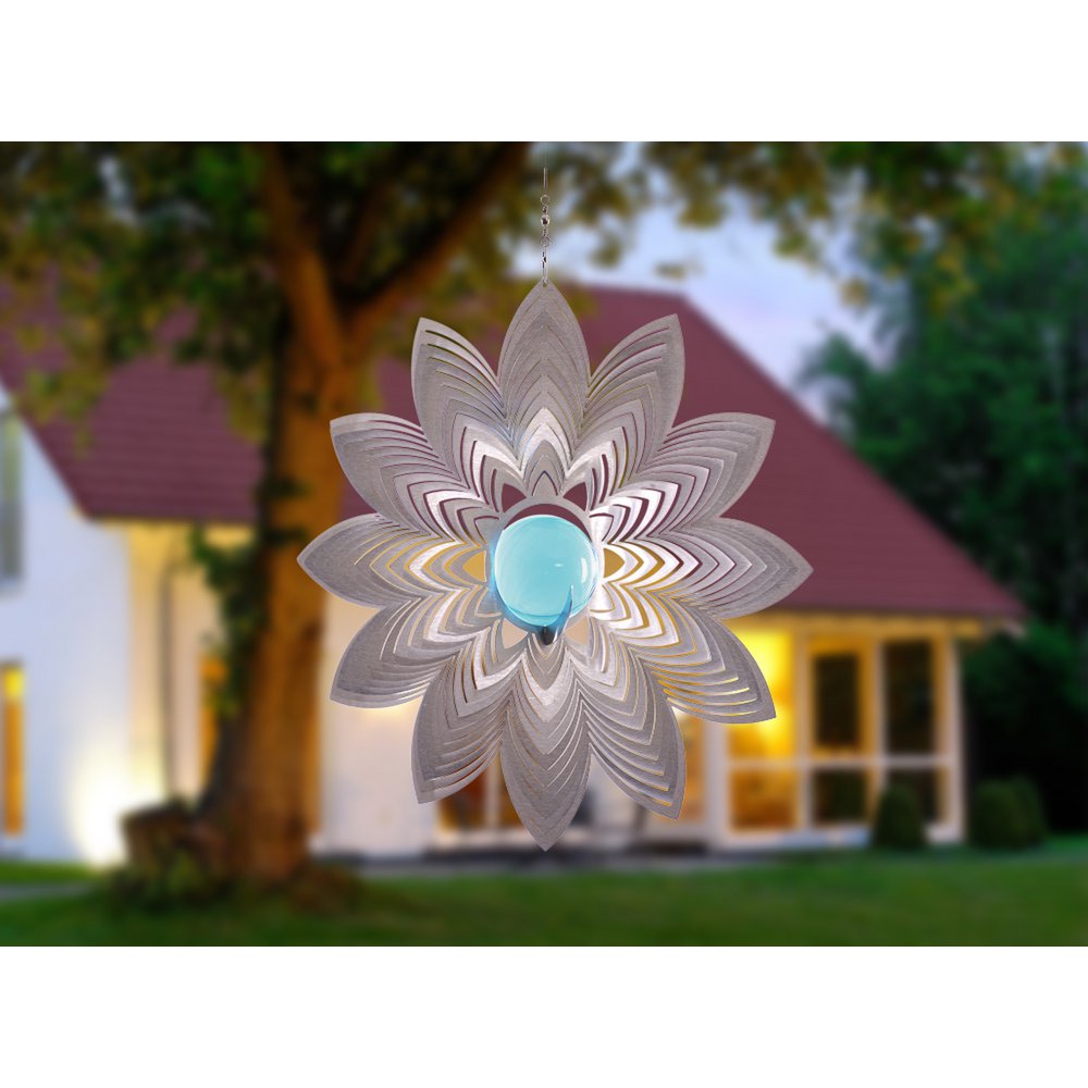 Windspinner BlinQ-Art Azalea Flower met aqua glaskogel, Ø19 cm