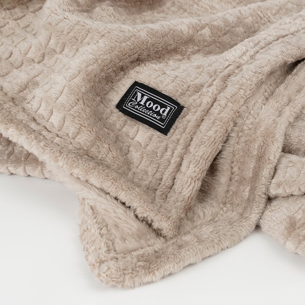 Fleece plaid Joanne beige met geblokt design, 130 × 180 cm