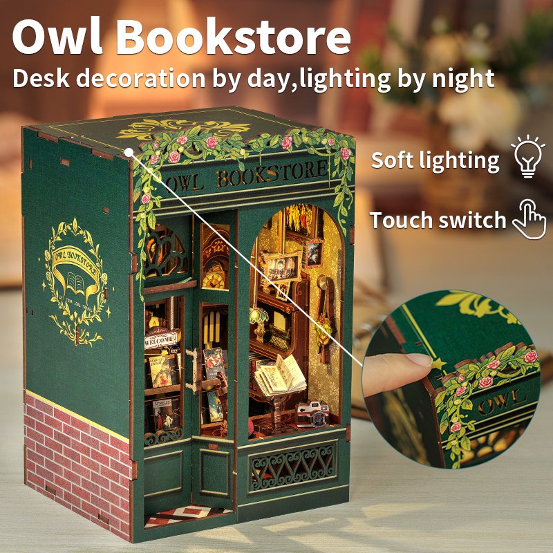 DIY book nook Owl Bookstore, 17 cm