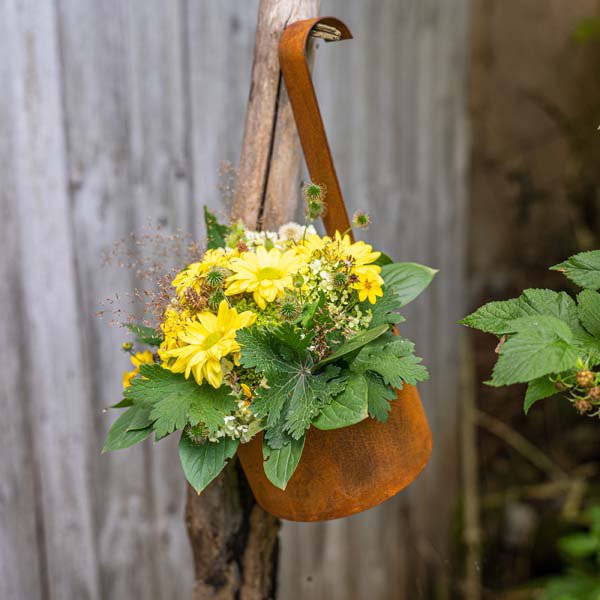 Roestmetalen hangpot, set van 2, Ø 14 cm