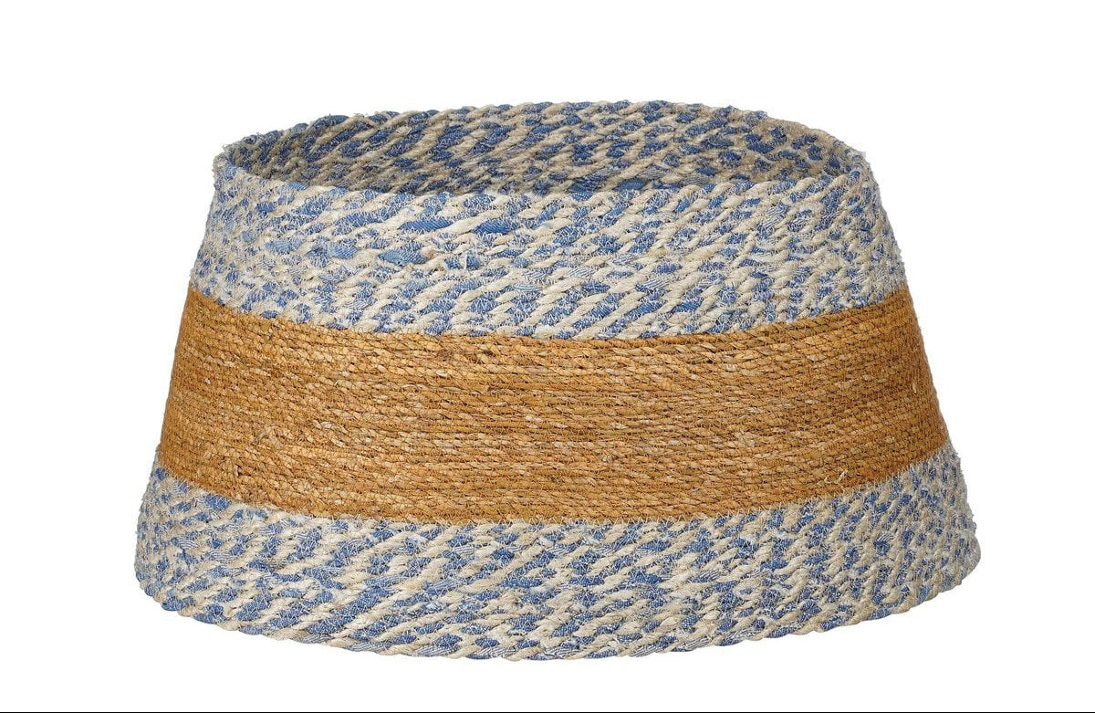 Kerstboomrok van zeegras in blauwe/beige, H26 × Ø50 cm