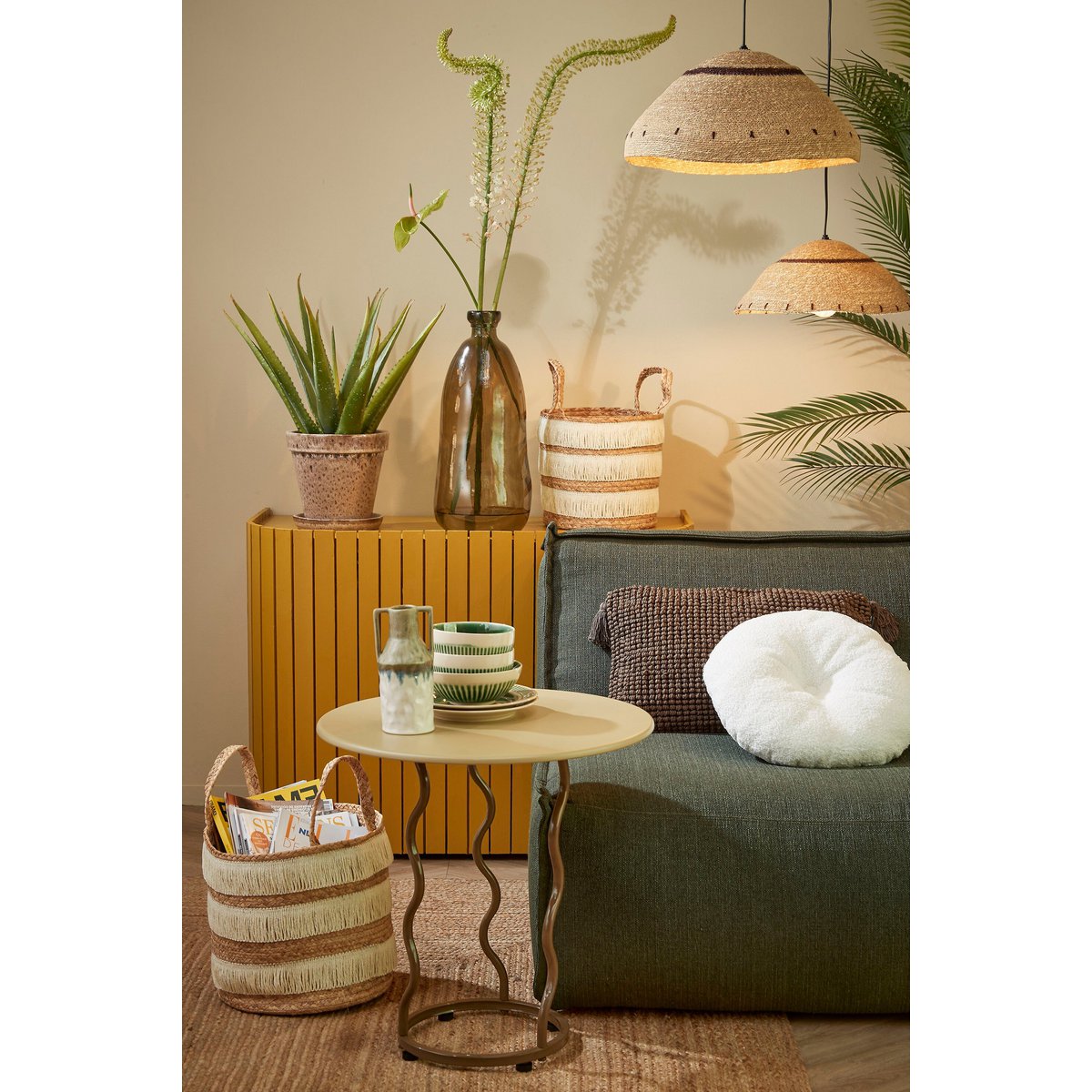 Mica Decorations Opbergmanden – Set van 2 Naturel met Franjes