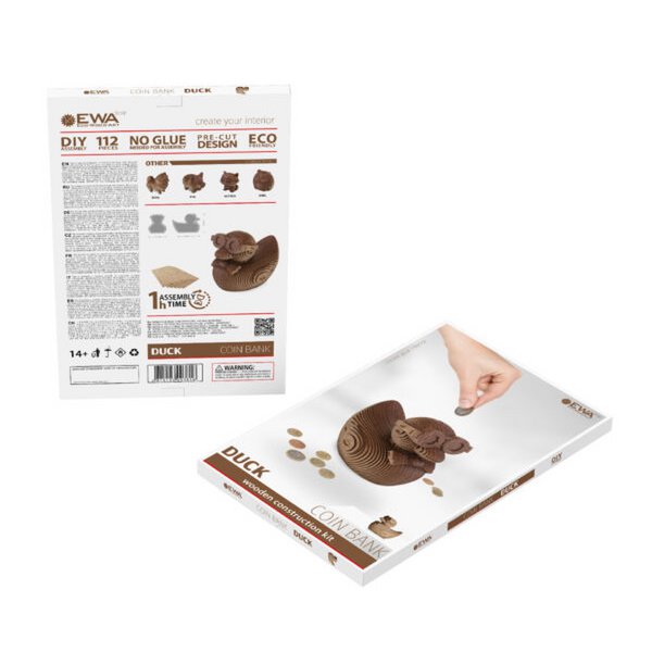 DIY houten spaarpot eend, 12,7 x 10,7 x 12,8 cm