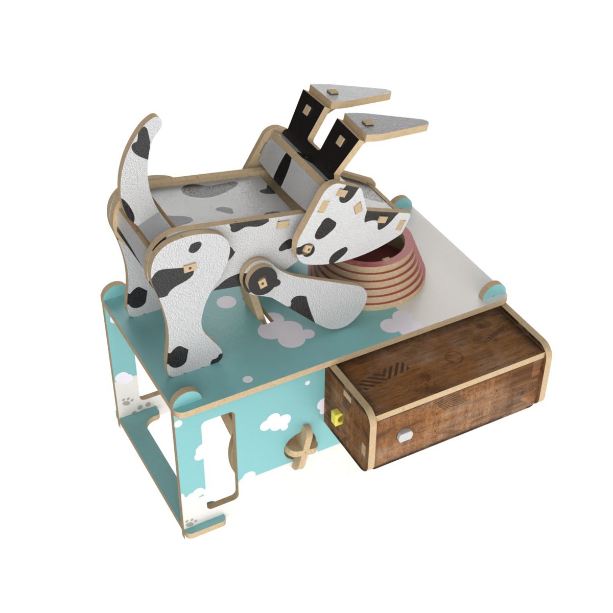3D mechanische houten puzzel hond bij voerbak 12,5 × 13 × 13,5 cm – 53 stukjes