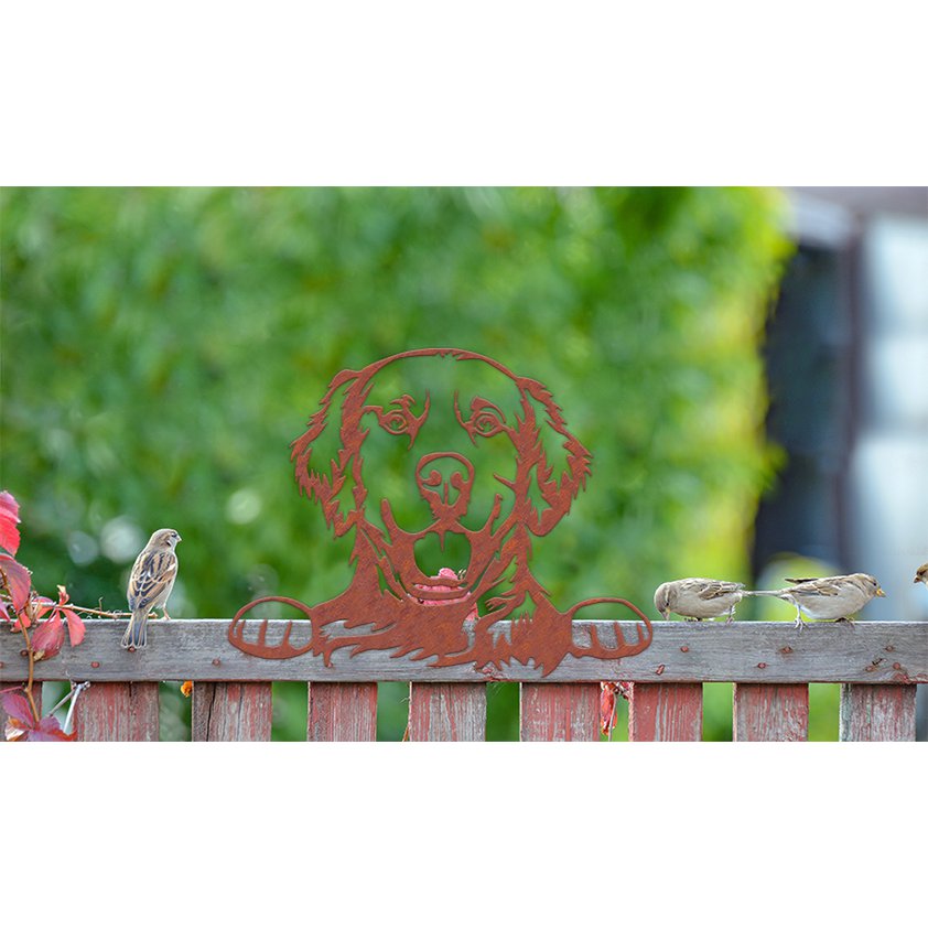 Peekaboo Dog Sam roest ornament hond – paal en schuttingdecoratie