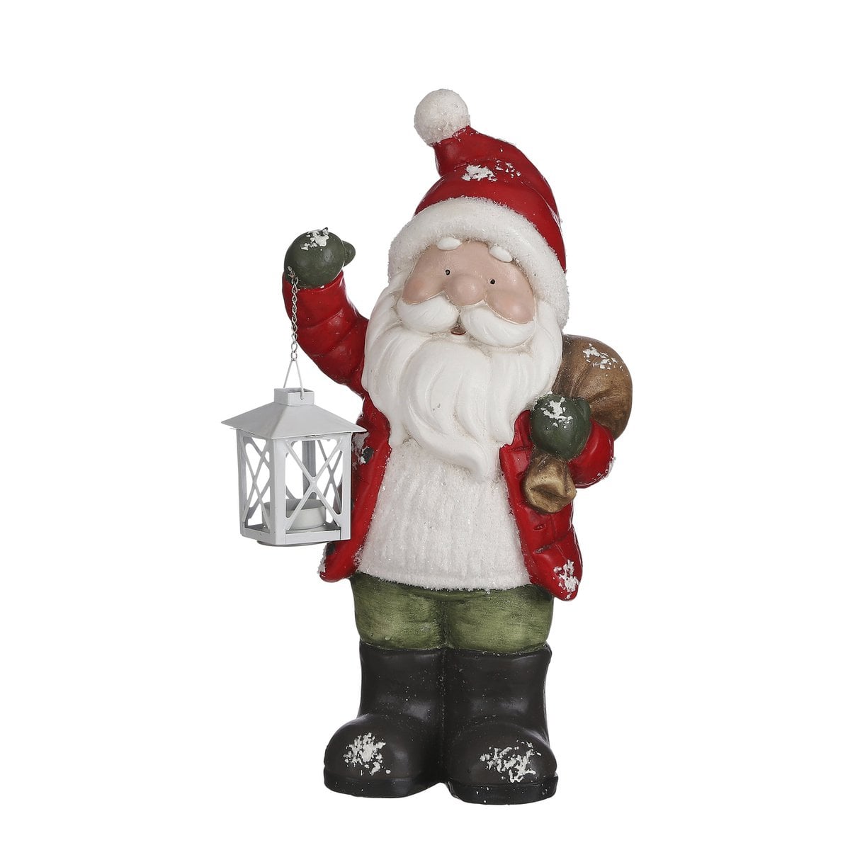 Kerstman beeld met lantaarn, rood, 45 cm